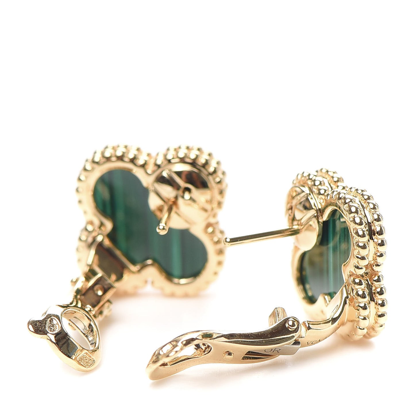18K Yellow Gold Malachite Vintage Alhambra Earrings