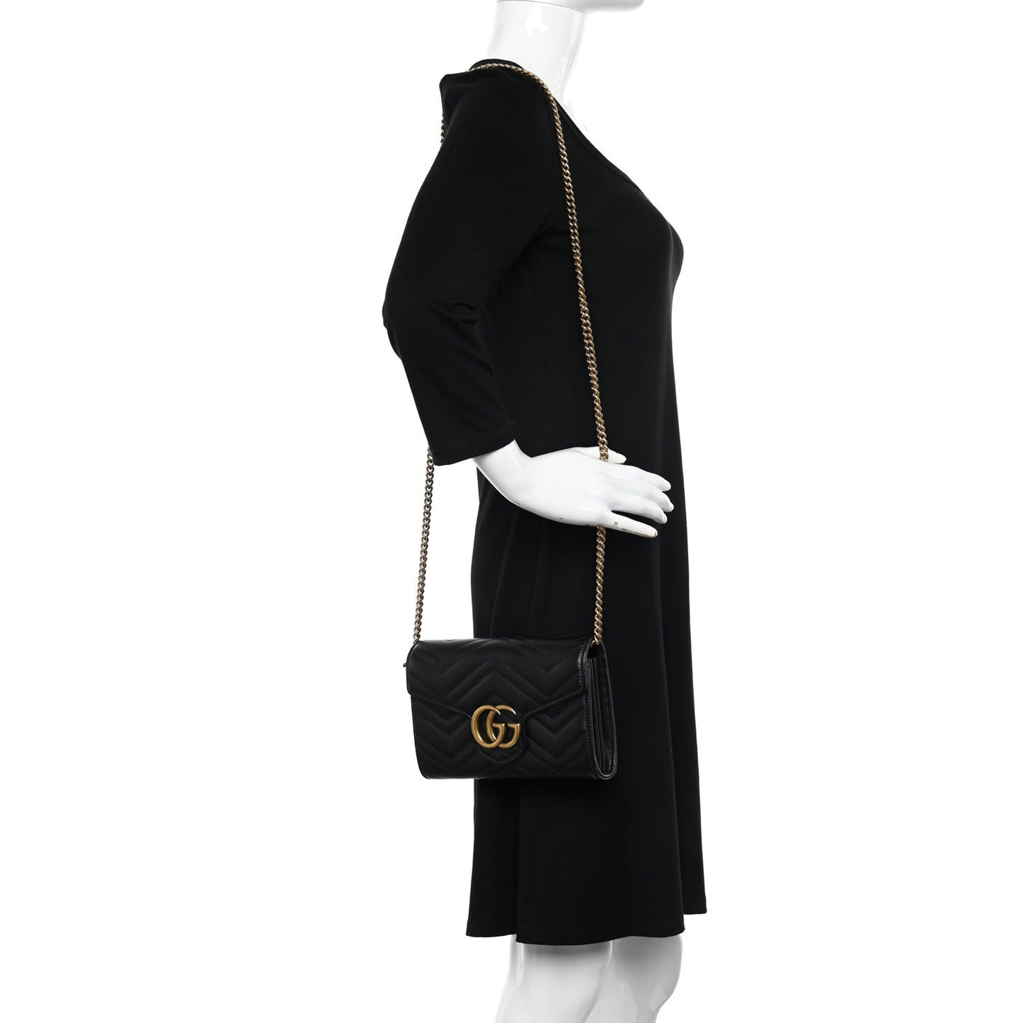 Calfskin Matelasse GG Marmont Chain Wallet Black