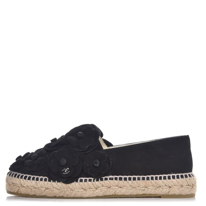Chanel Suede Camellia CC Espadrilles 38 Black 1 of 9