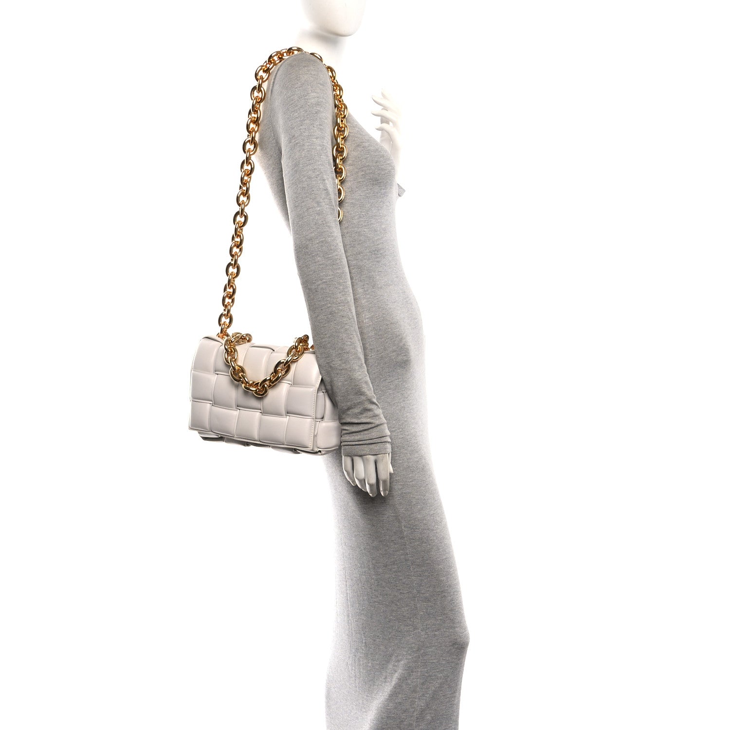 Bottega Veneta Lambskin Maxi Intreccio Padded Chain Cassette Crossbody Bag White 2 of 10