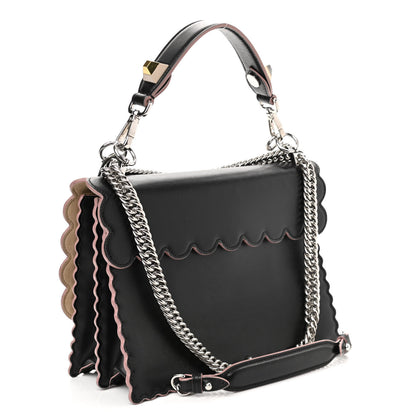 Fendi Vitello Liberty Pearl Bi-Color Flowers and Bow Scalloped Studded Kan I Shoulder Bag Black Soap 2 of 11