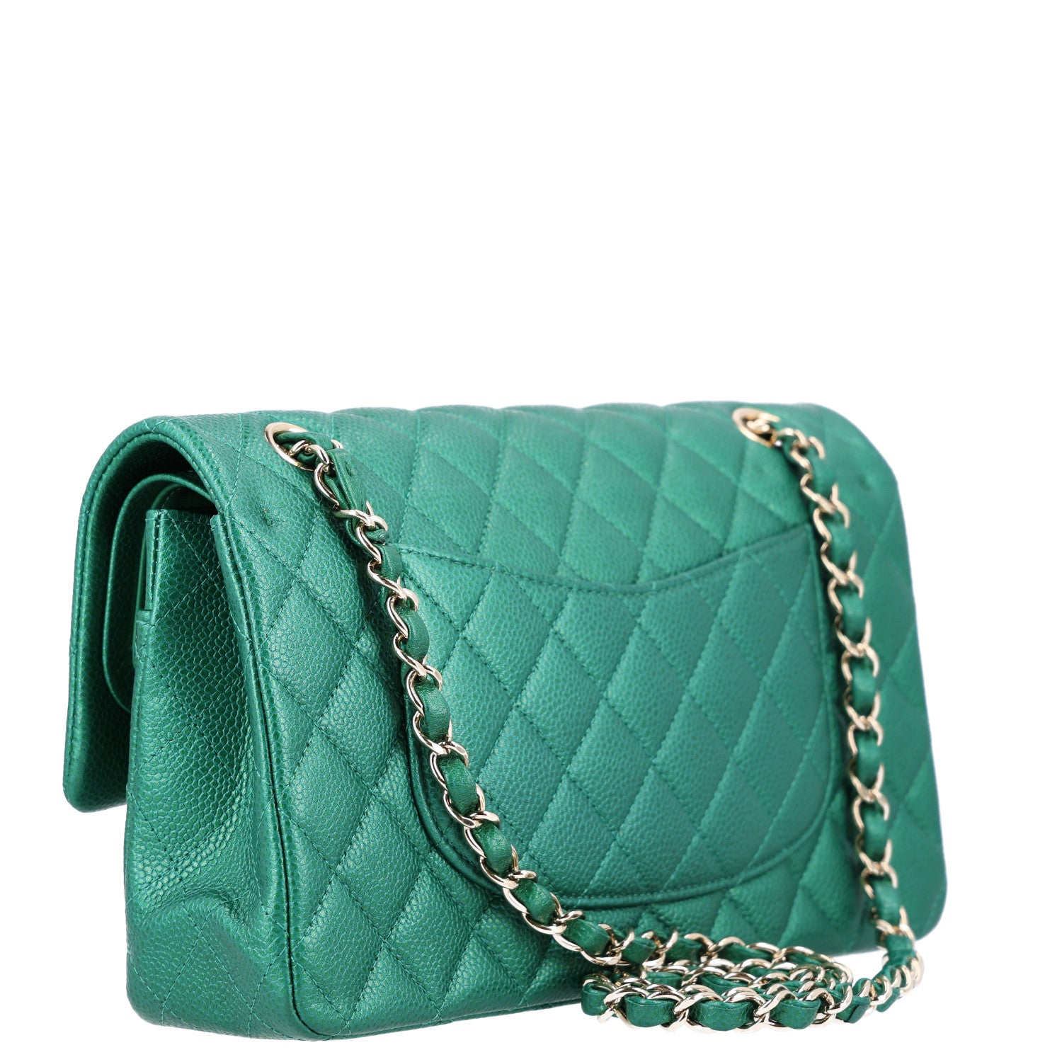 Chanel Metallic Caviar Quilted Medium Double Flap Green 4 of 11