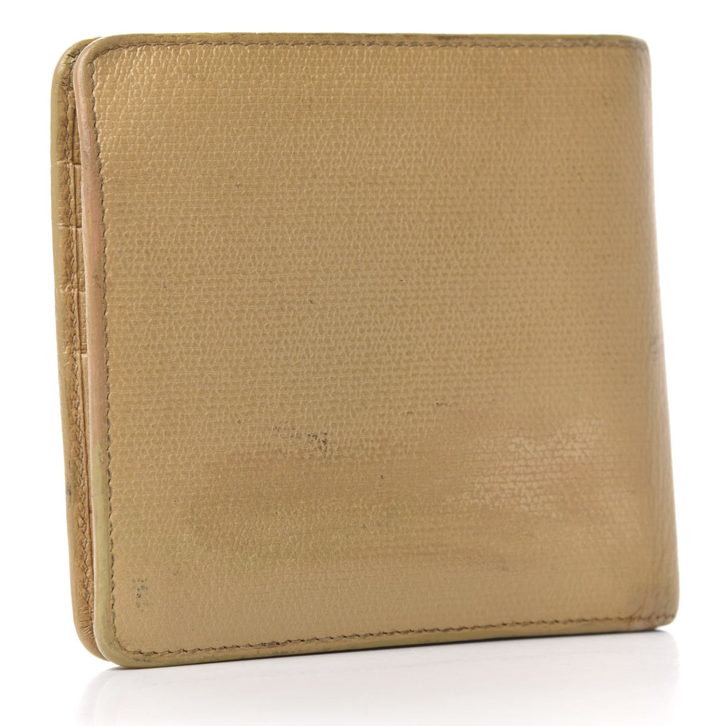 Grained Calfskin CC Button Bi-Fold Wallet Beige