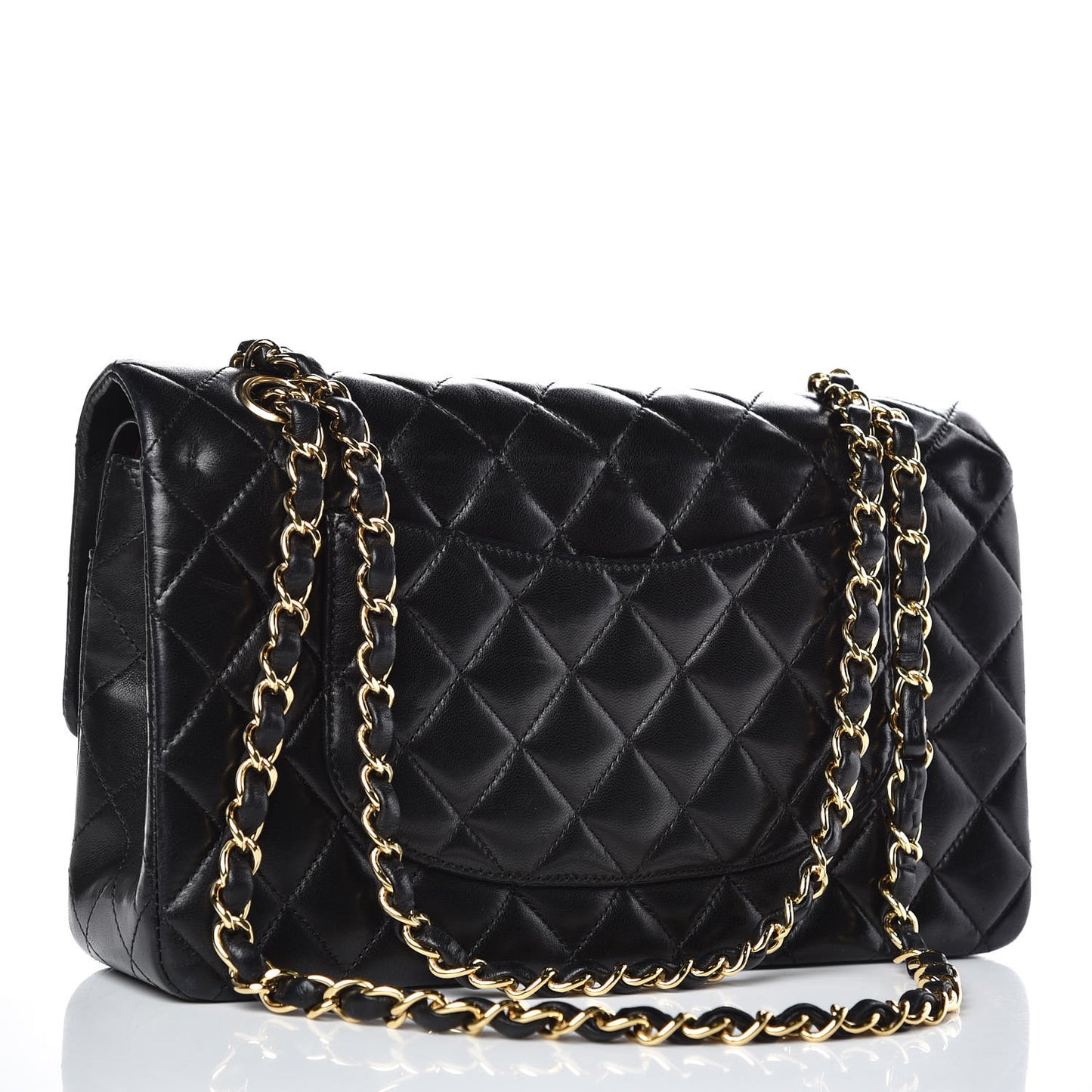 Lambskin Quilted Medium Double Flap Black