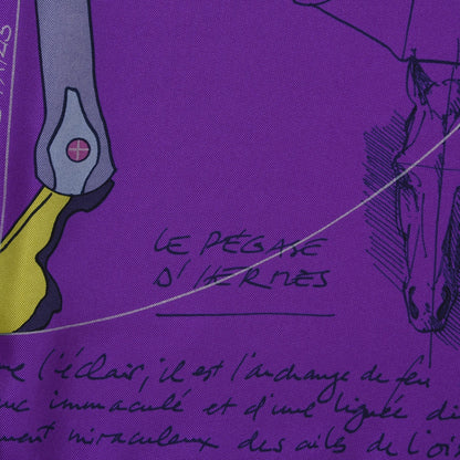 Hermes Silk Le Pegase D'Scarf 90 Ultra Violet Vert Bleu 6 of 11