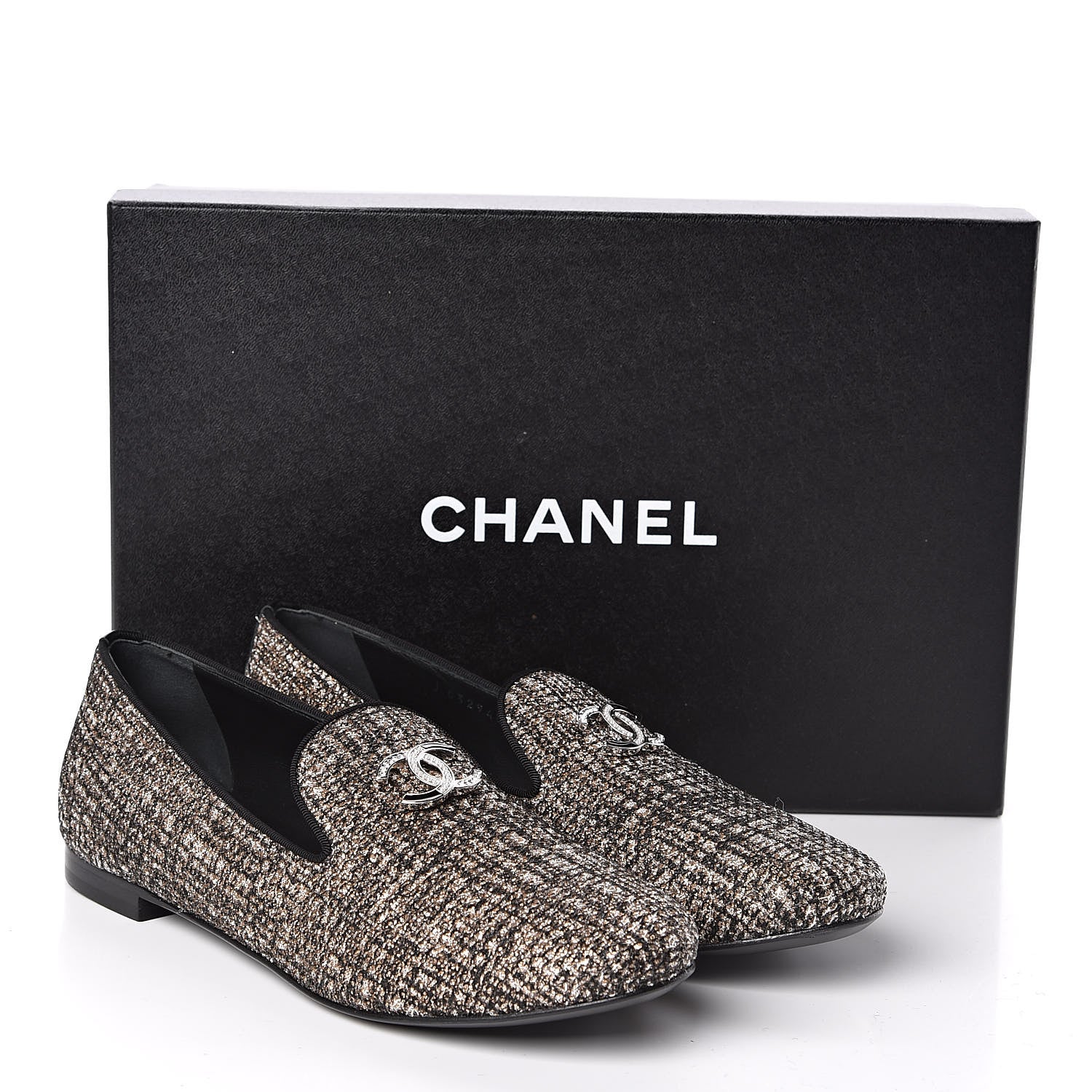 Chanel Fantasy Fabric Grosgrain CC Mocassin Loafers 37 Pink Black 9 of 9