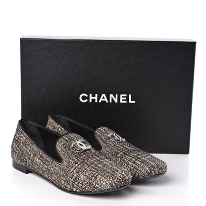 Chanel Fantasy Fabric Grosgrain CC Mocassin Loafers 37 Pink Black 9 of 9