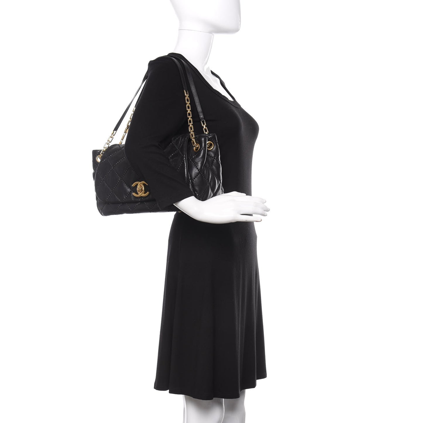 Calfskin Quilted Retro Chain Flap Black