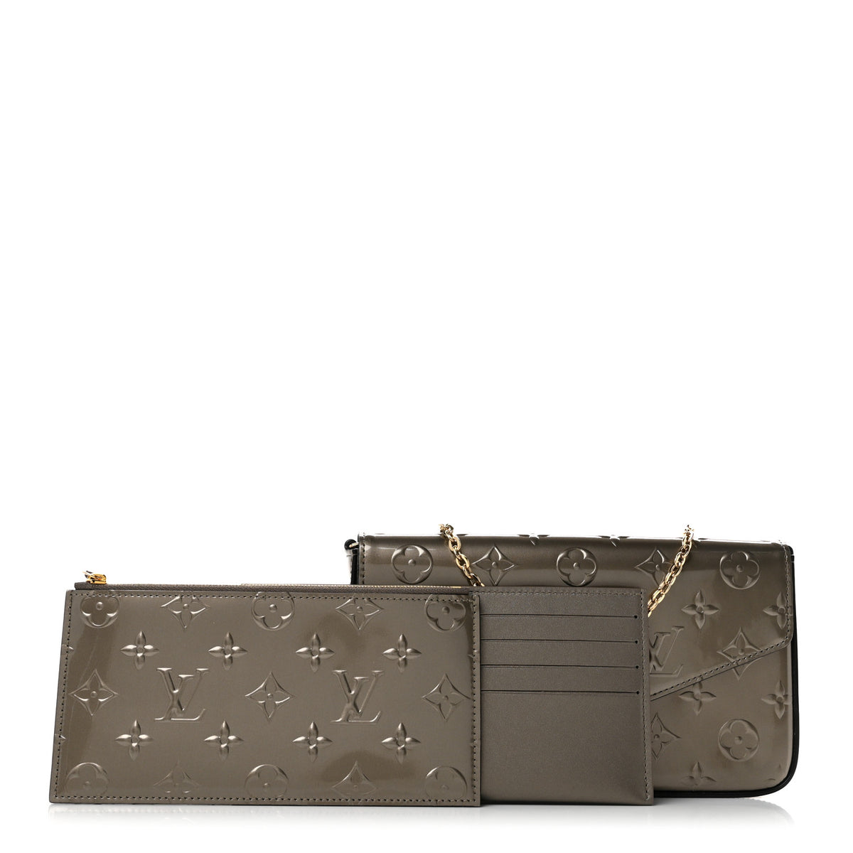 Louis Vuitton Vernis Felicie Pochette Chain Wallet Champagne Metallise 3 of 11