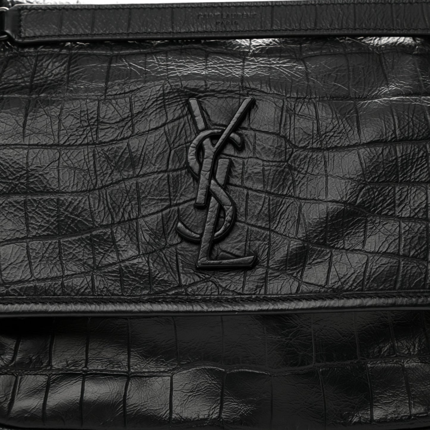 Crinkled Calfskin Matelasse Monogram Medium Niki Chain Satchel Black