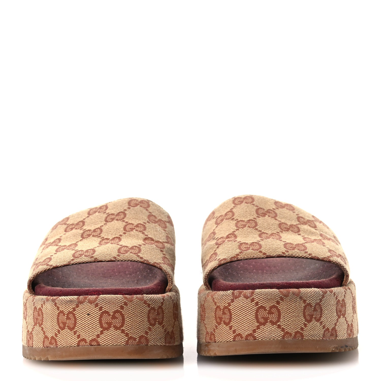 Gucci Canvas GG Monogram Angelina Platform Slide Sandals 38 Beige Ruggine 3 of 15