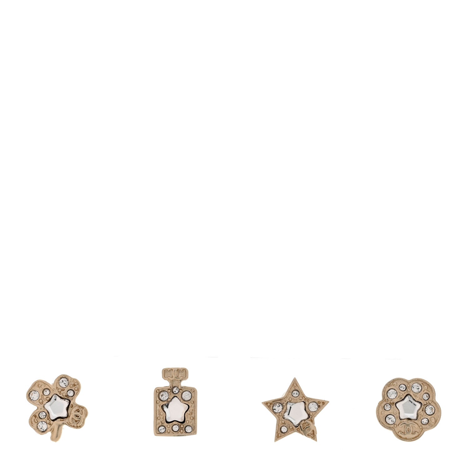 Chanel Metal Crystal Lucky Charms Earrings Set Light Gold 1 of 5