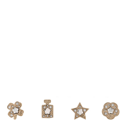 Chanel Metal Crystal Lucky Charms Earrings Set Light Gold 1 of 5