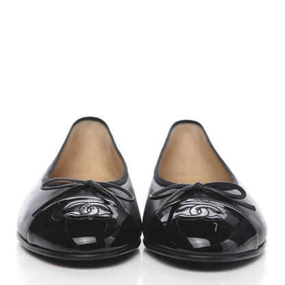 Chanel Lambskin Patent Cap Toe Ballerina Flats 37.5 Black 2 of 8