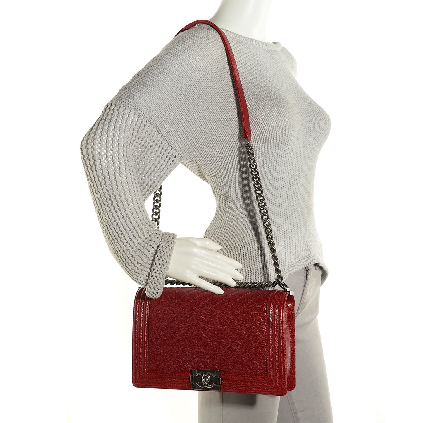 Caviar Quilted New Medium Boy Flap Dark Red