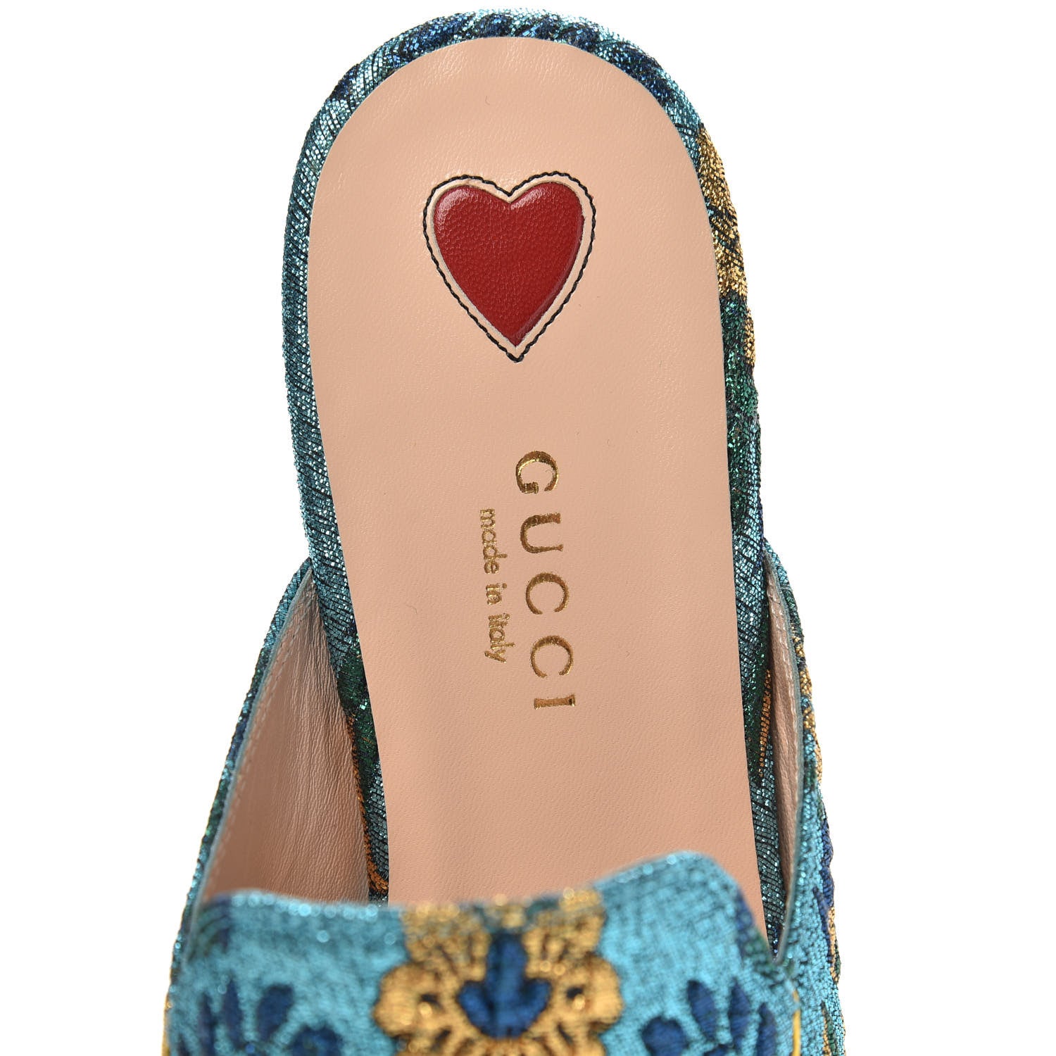 Gucci Iridescent Brocade Womens Princetown Slippers 35.5 Azure Multicolor Oro 6 of 9