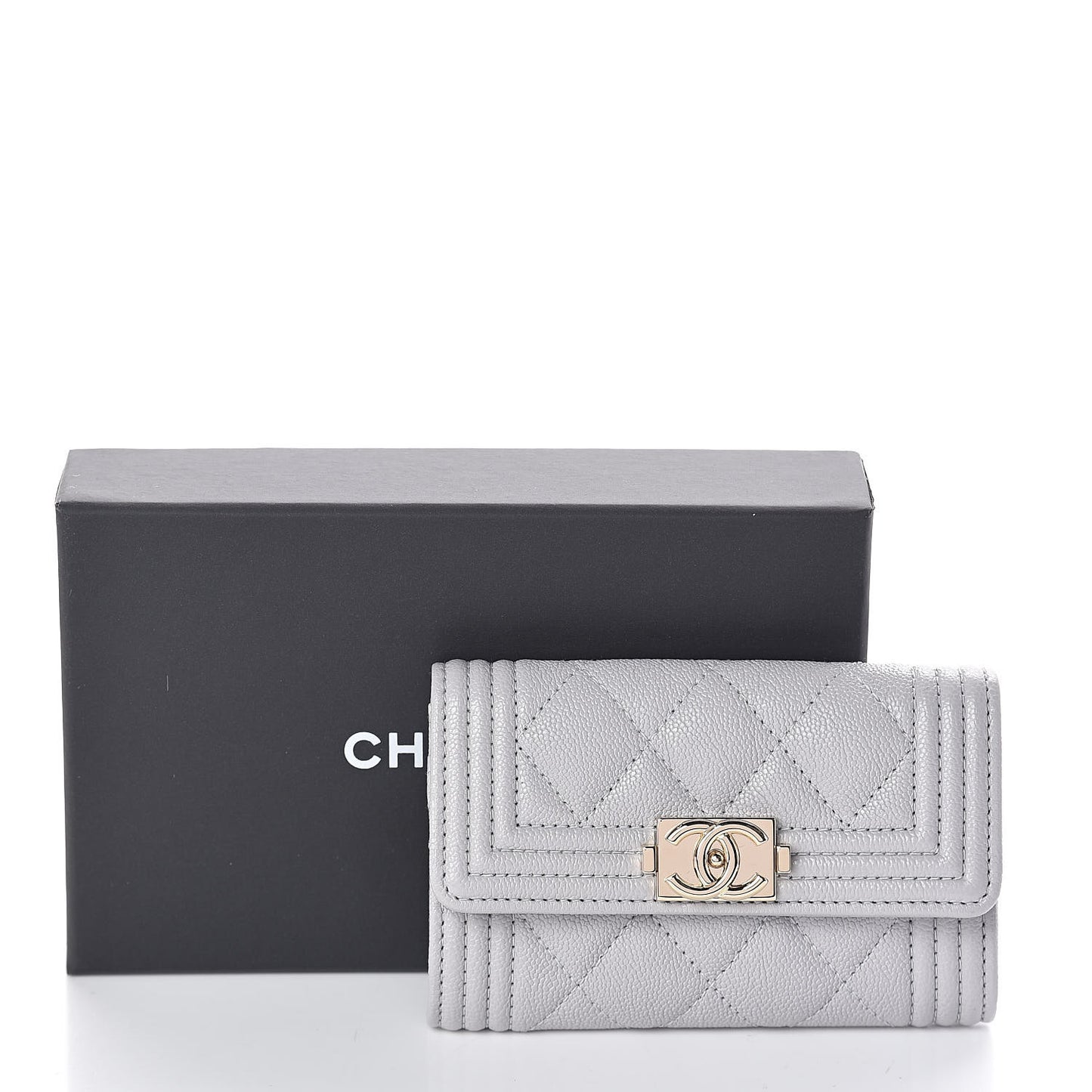 Caviar Quilted Boy Flap Card Holder Grey
