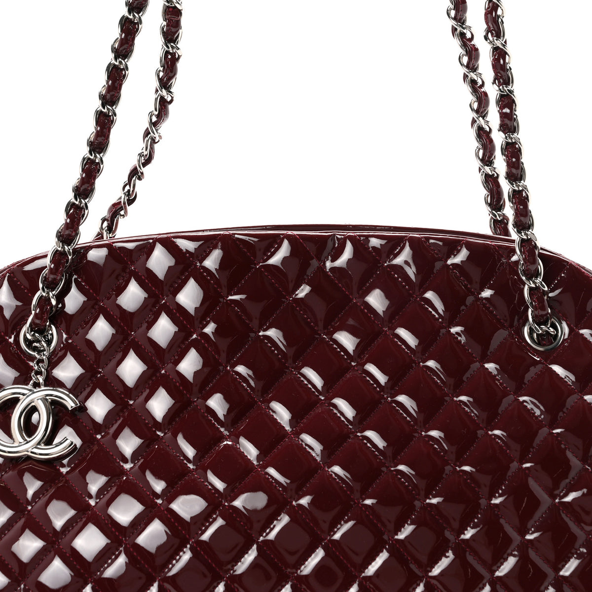 Chanel Patent Quilted Maxi Just Mademoiselle Bowling Bag Burgundy 8 of 10