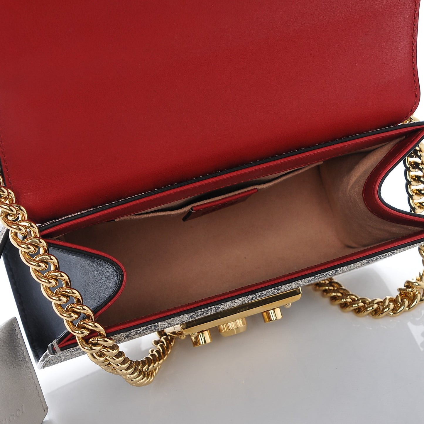 GG Supreme Monogram Moon Calfskin Small Padlock Shoulder Bag Beige Blue Hibiscus Red Mystic White