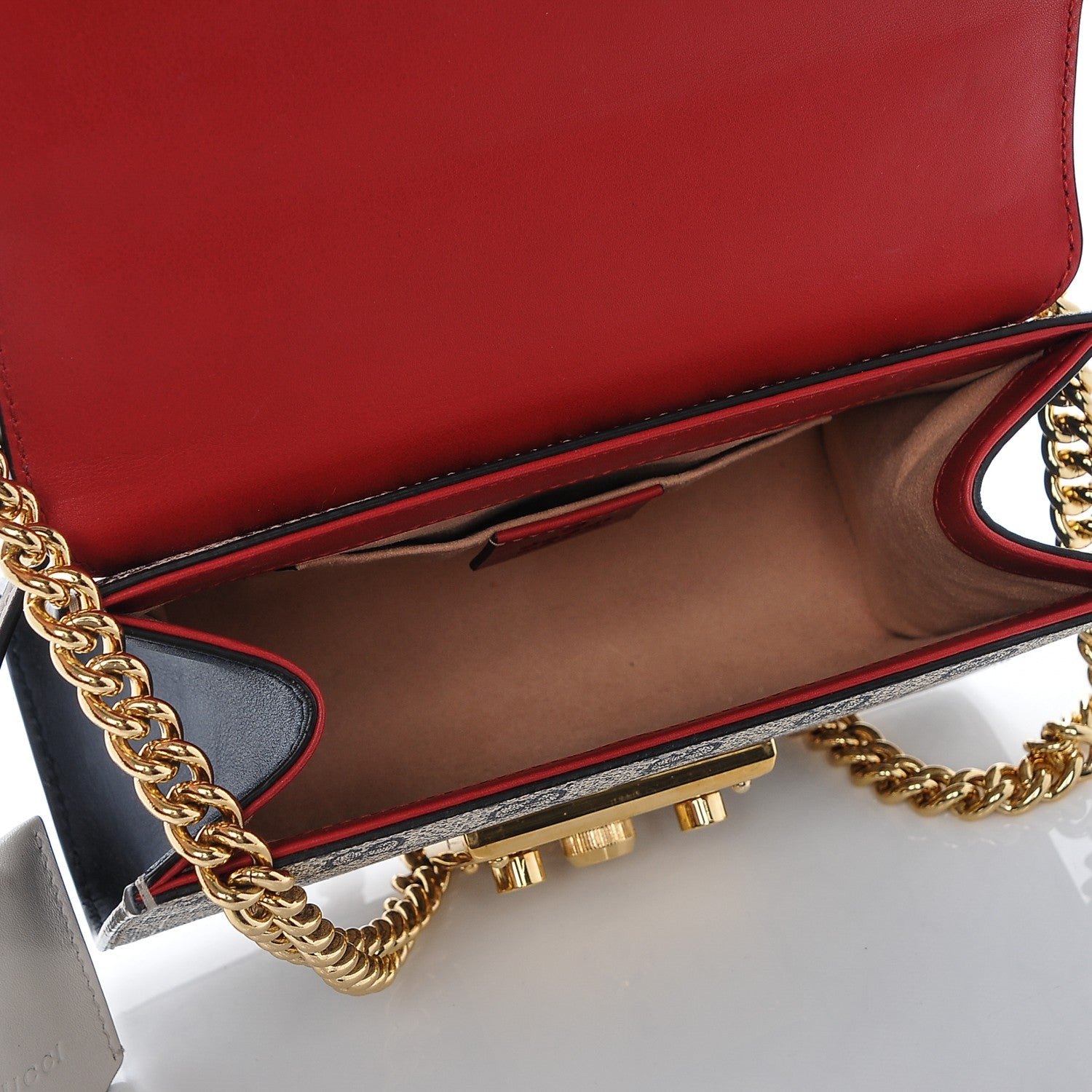 Gucci GG Supreme Monogram Moon Calfskin Small Padlock Shoulder Bag Beige Blue Hibiscus Red Mystic White 5 of 6