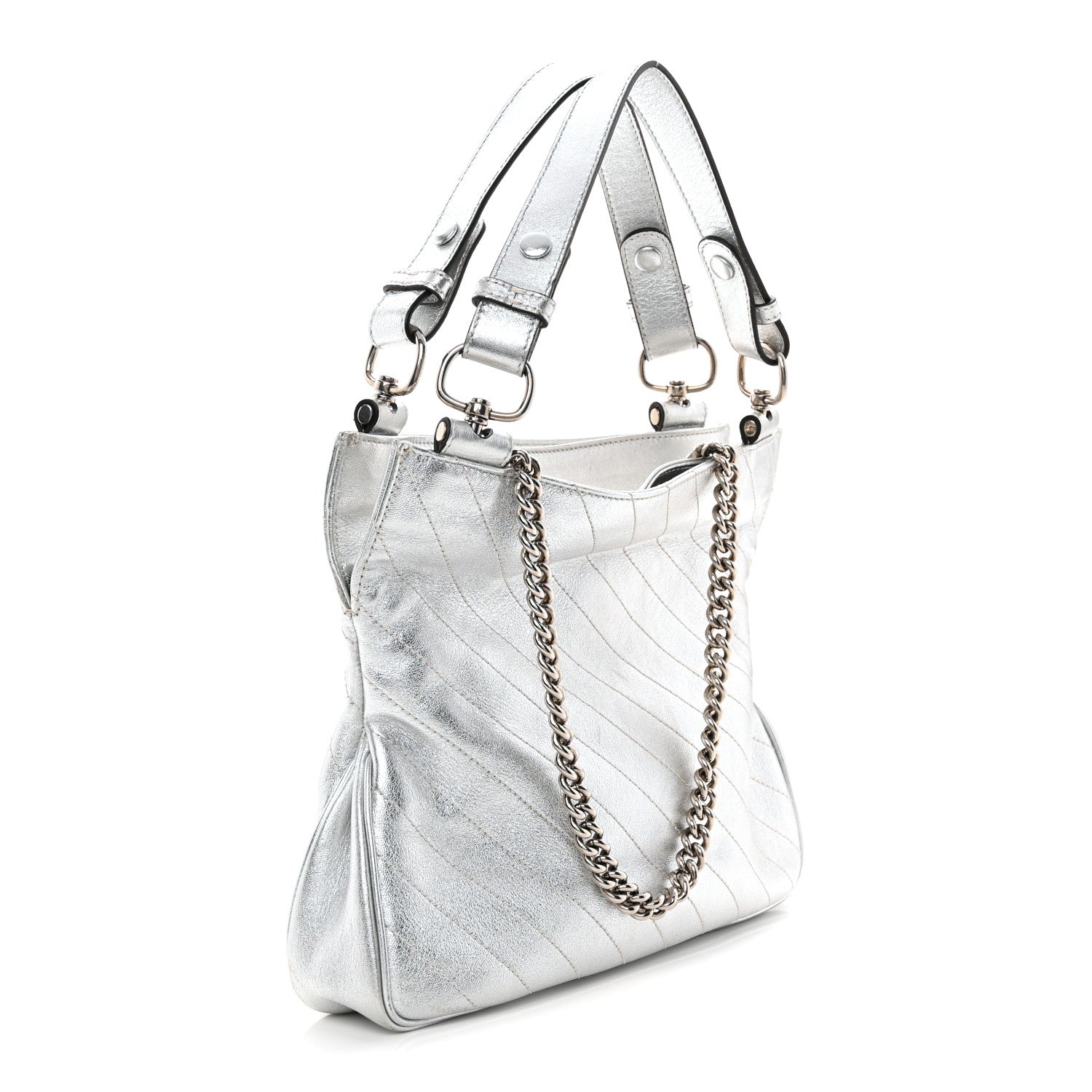 Gucci Sakai Be Green Calfskin Diagonal Stitched Small Blondie Tote Silver 3 of 11