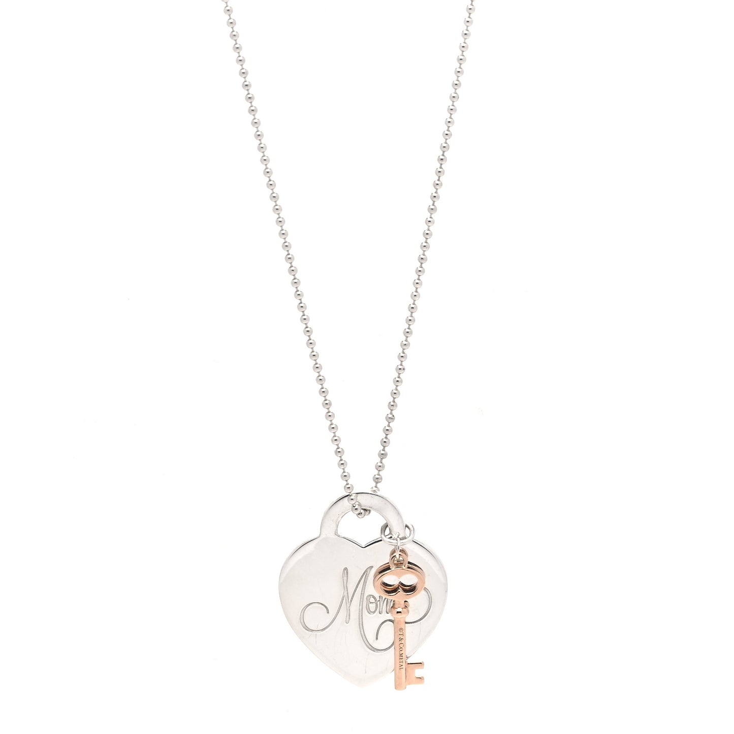 Sterling Silver Rubedo Mom Heart Tag Key Pendant Necklace