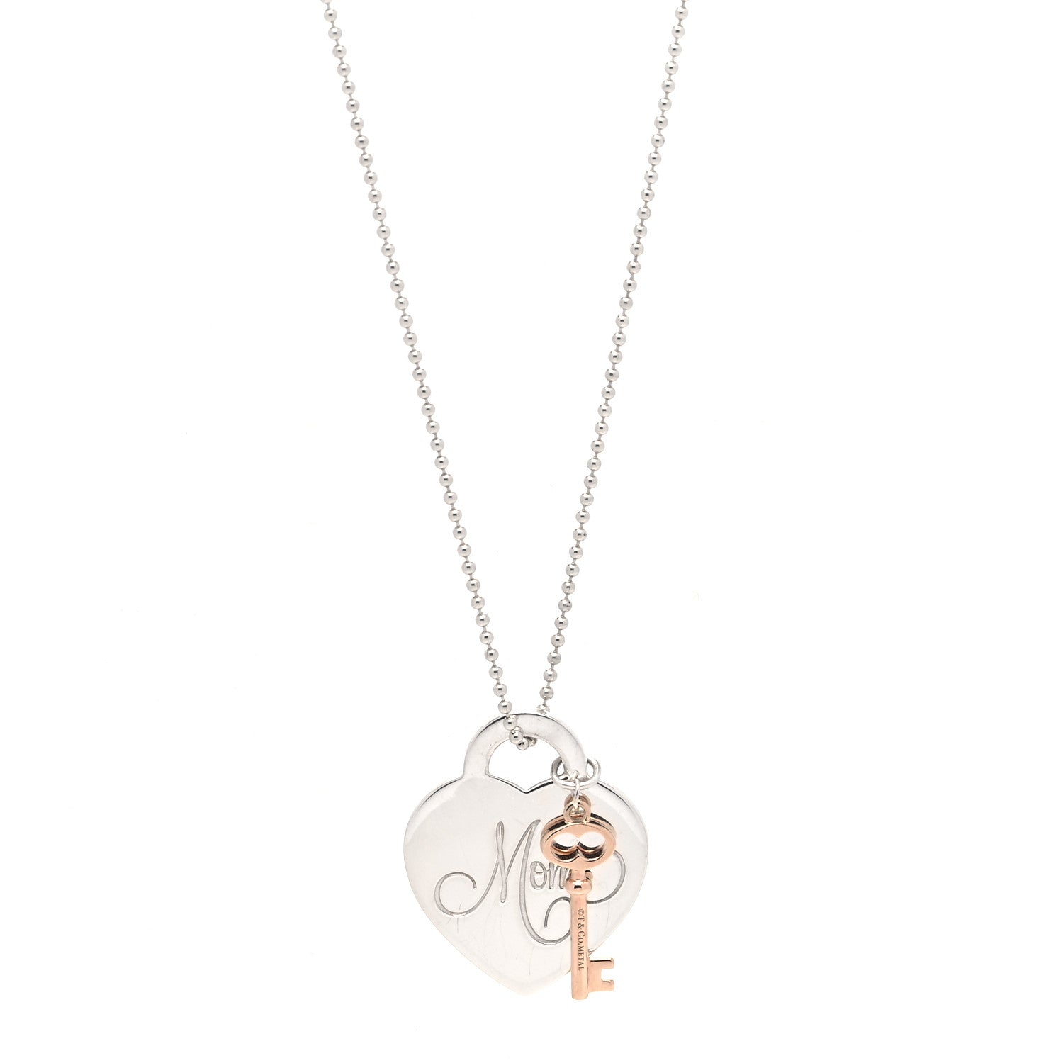 Tiffany Sterling Silver Rubedo Mom Heart Tag Key Pendant Necklace 1 of 5