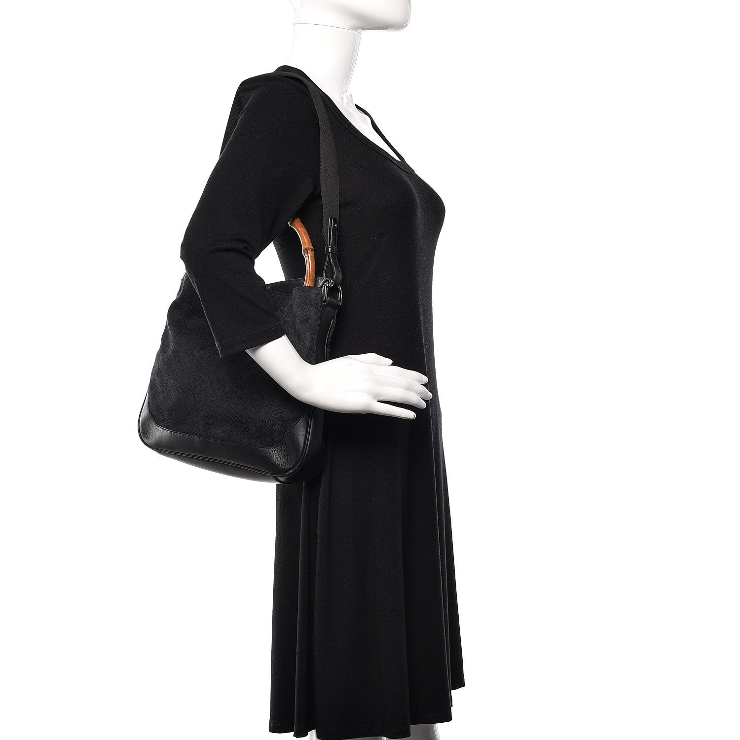 Gucci Monogram Bamboo Top Handle Bag Black 2 of 10
