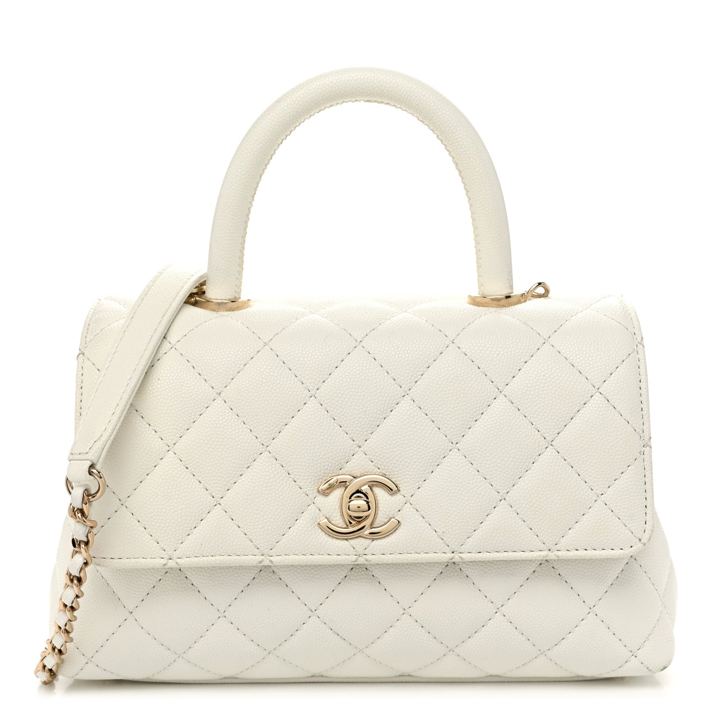 Caviar Quilted Mini Coco Handle Flap White