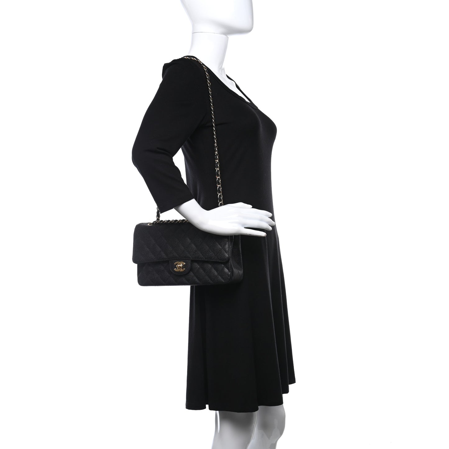 Caviar Quilted Medium Double Flap Black