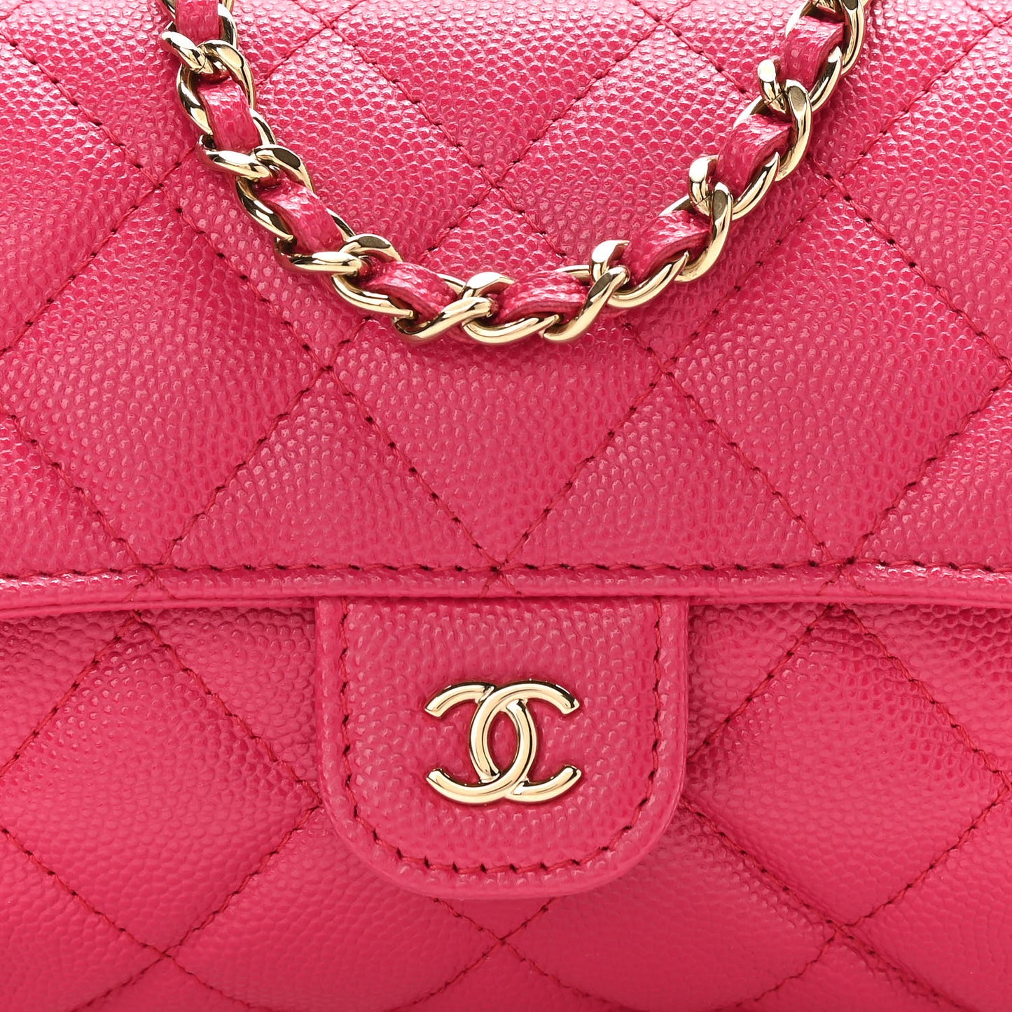 Caviar Fabric Quilted Foldable Tote With Chain Pink Multicolor