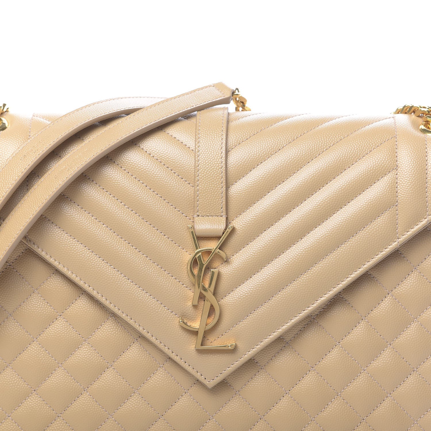 Saint Laurent Grain De Poudre Large Tri-Quilt Monogram Satchel Dark Beige 9 of 9