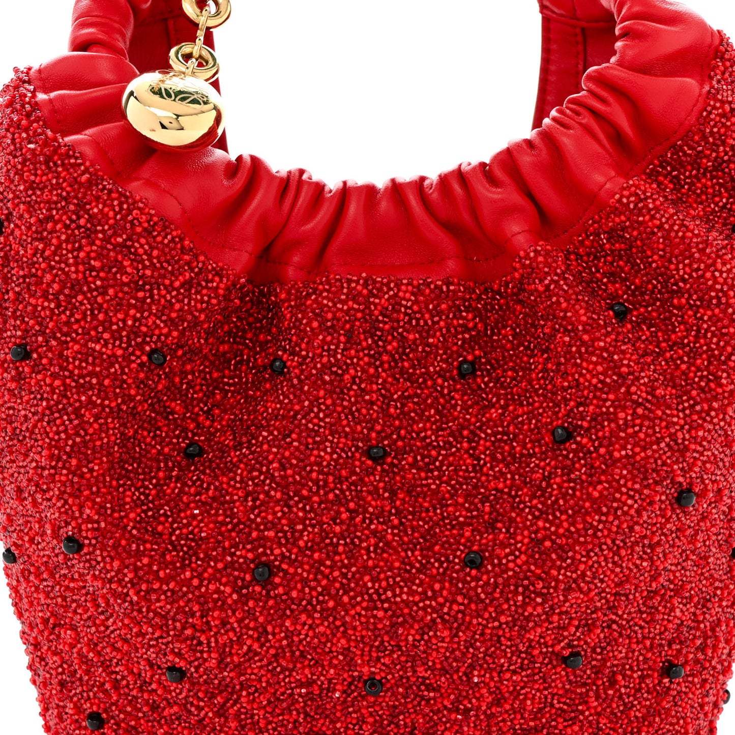 Buttery Nappa Beaded Mini Squeeze Fruit Shoulder Bag Red