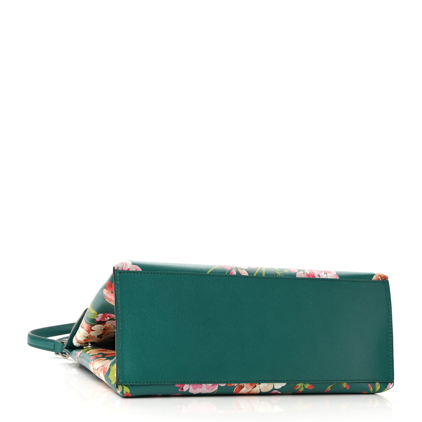 Shangai Calfskin Blooms Print Medium Bamboo Daily Top Handle Bag Clear Bright Emerald Multicolor