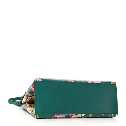 Gucci Shangai Calfskin Blooms Print Medium Bamboo Daily Top Handle Bag Clear Bright Emerald Multicolor 3 of 8