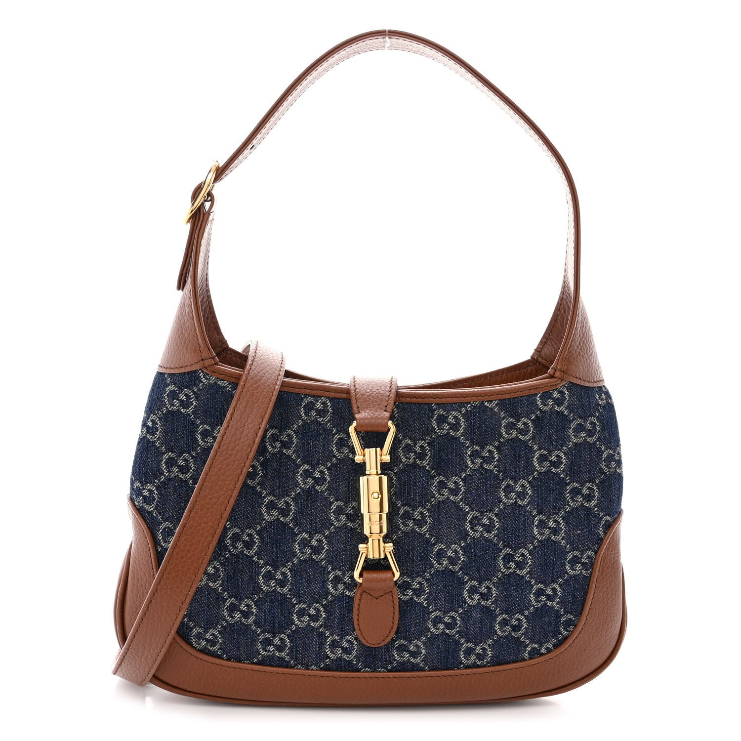 Gucci New Denim GG Monogram Calfskin Small Jackie 1961 Hobo Blue Tea Cuir 1 of 10