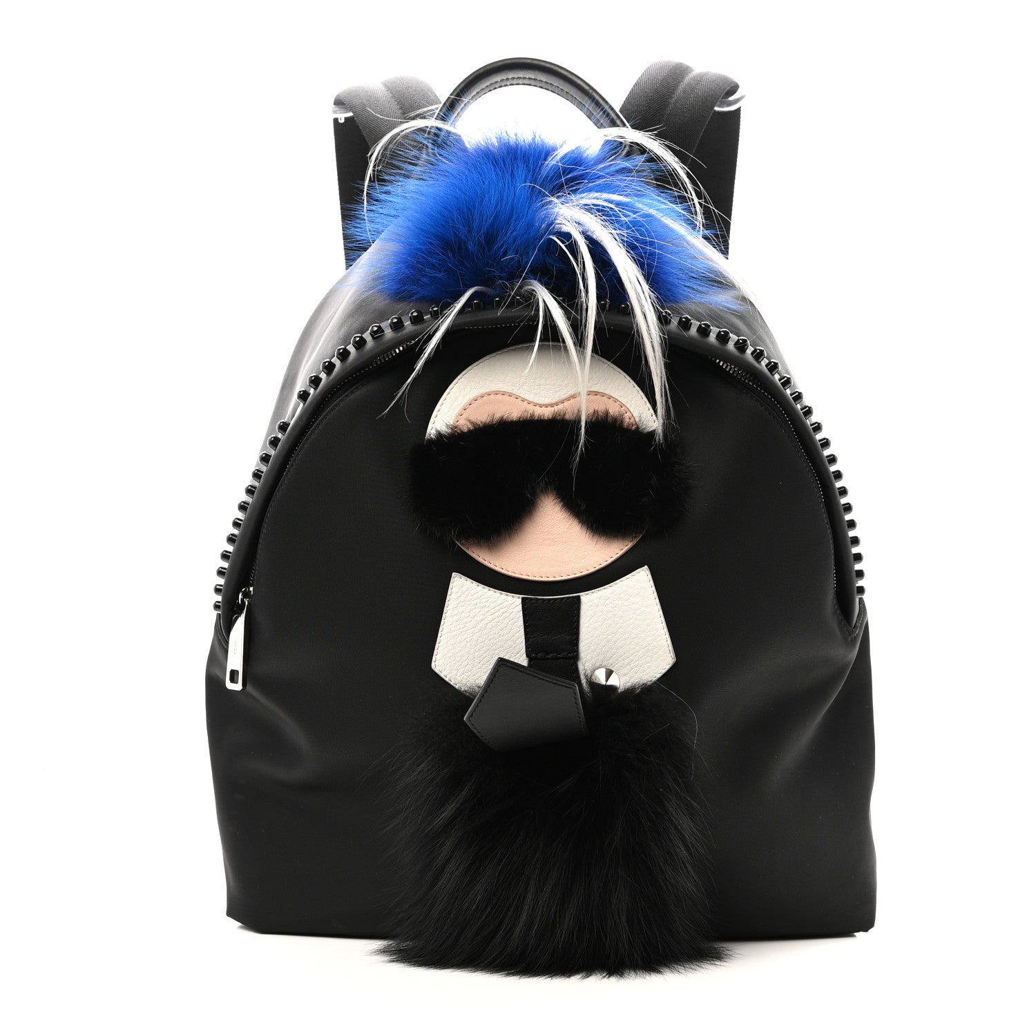 Fendi Nylon Vitello Century Mink Fox Goat Fur Studded Karlito Backpack Black Multicolor 1 of 13