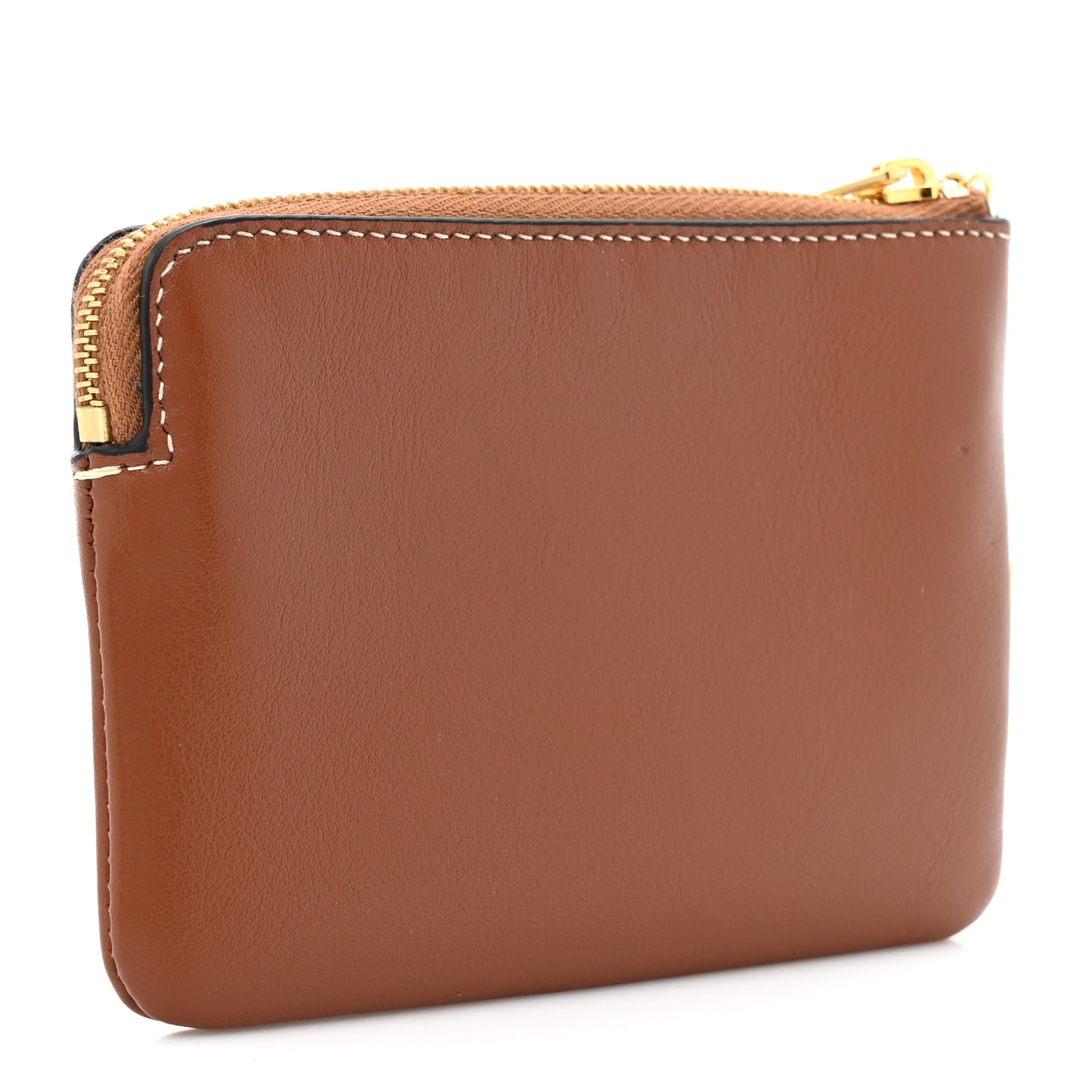 Smooth Calfskin Cuir Triomphe Coin and Card Pouch With Hook Tan