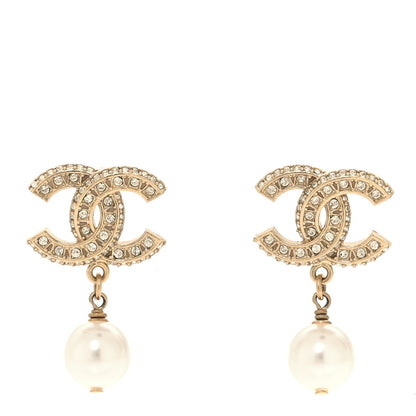 Chanel Crystal Pearl CC Drop Earrings Gold 1 of 4