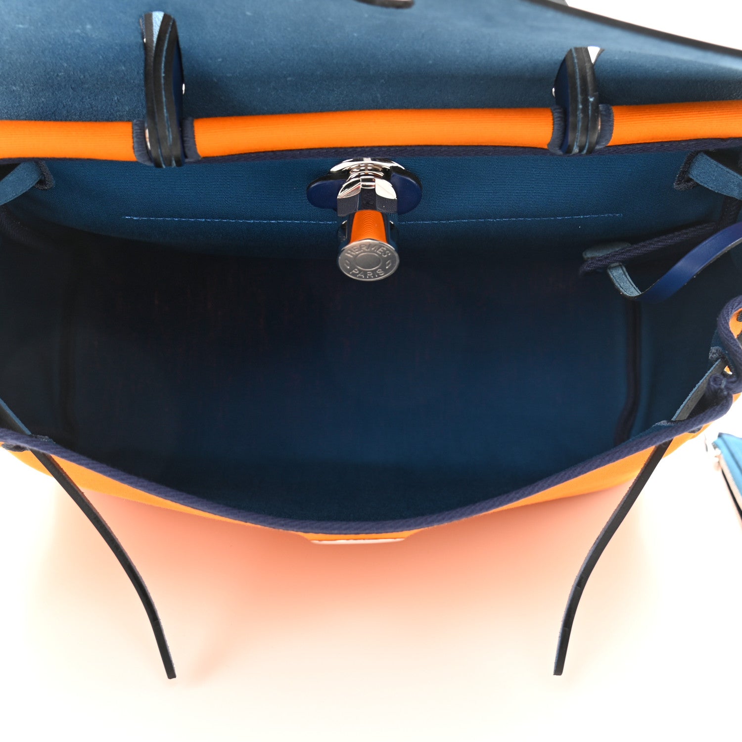 Hermes Military Toile Vache Hunter Verso Herbag Zip Retourne 31 PM Jaune Or Bleu Outremer Bleu Saphir 6 of 13