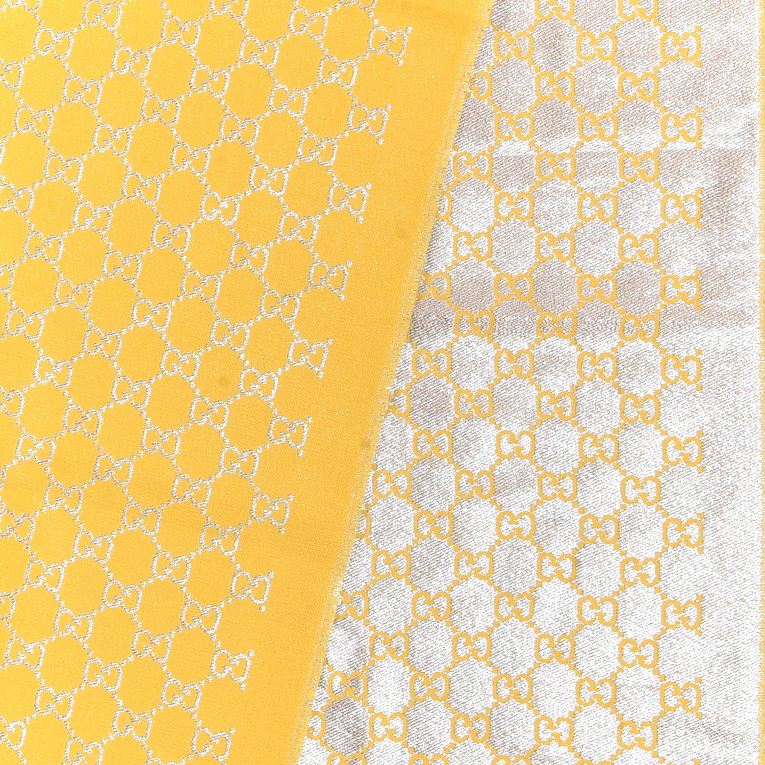 Gucci Cotton Lame GG Monogram Argentavio Fringe Scarf Lemon Light Grey 3 of 5