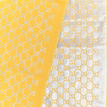 Gucci Cotton Lame GG Monogram Argentavio Fringe Scarf Lemon Light Grey 3 of 5