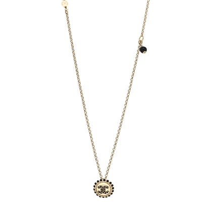 Chanel Pearl Crystal CC Round Pendant Long Necklace Gold Pearly White Black 1 of 5