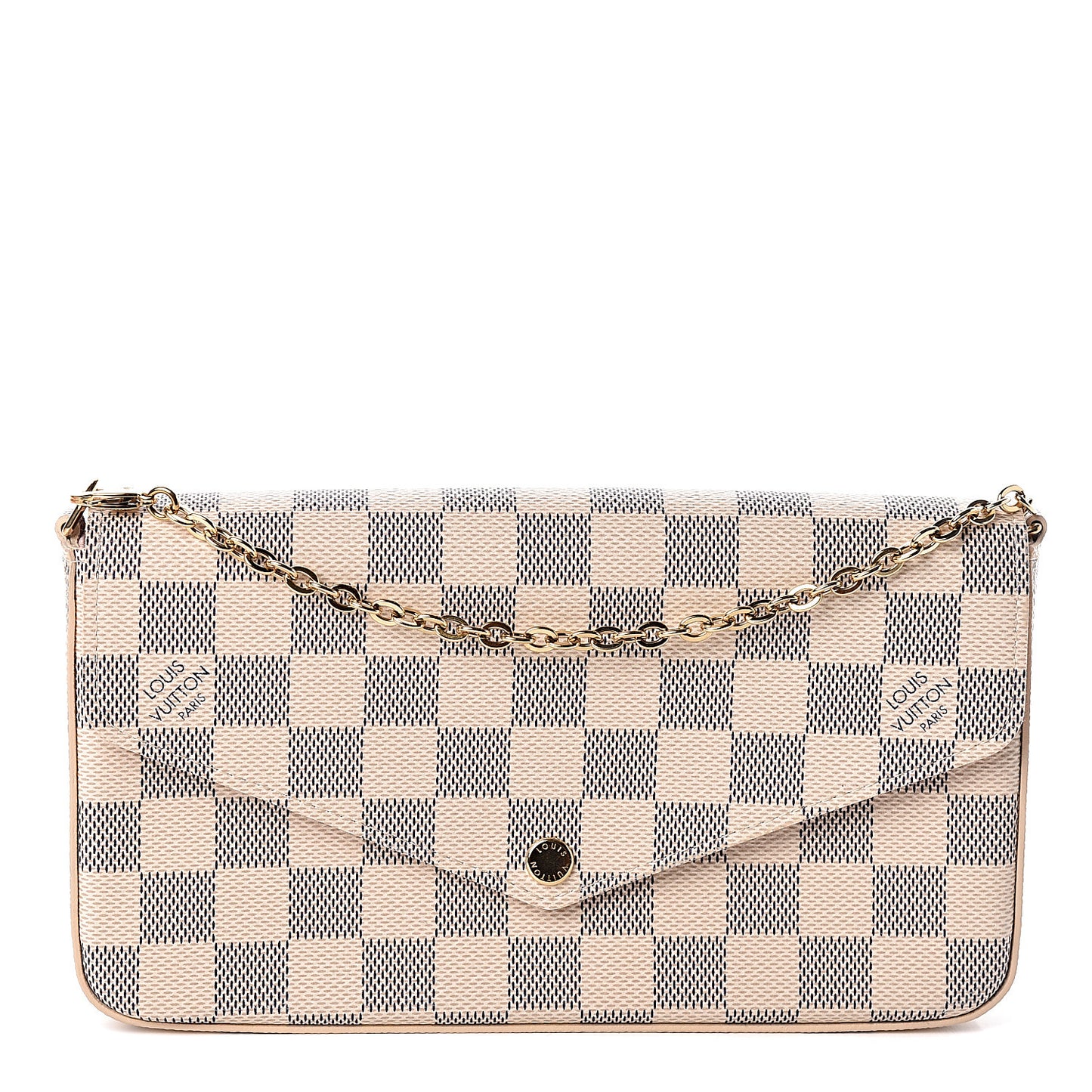 Damier Azur Pochette Felicie Chain Wallet Rose Ballerine