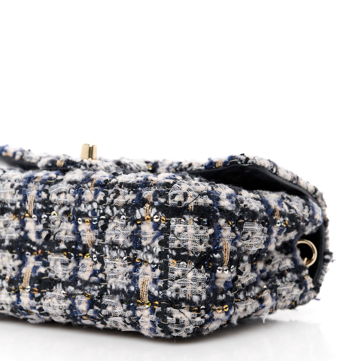 Glittered Tweed Quilted Mini Rectangular Flap Navy Blue