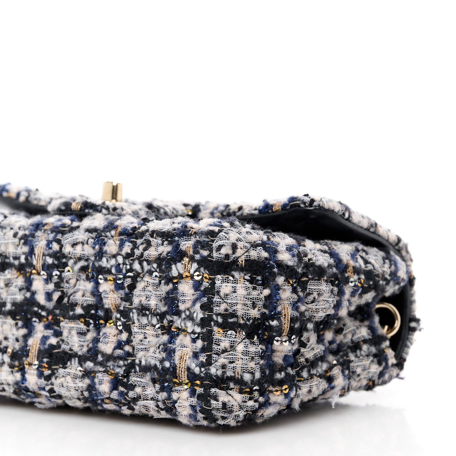 Chanel Glittered Tweed Quilted Mini Rectangular Flap Navy Blue 11 of 11