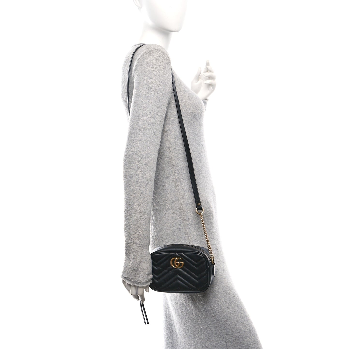 Calfskin Matelasse Mini GG Marmont Chain Shoulder Bag Black