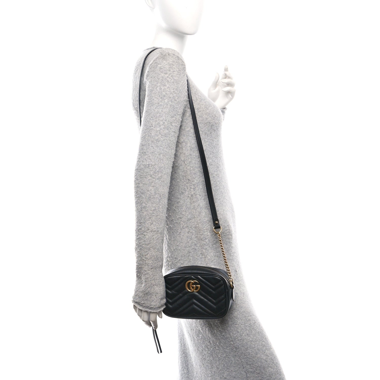 Gucci Calfskin Matelasse Mini GG Marmont Chain Shoulder Bag Black 2 of 11