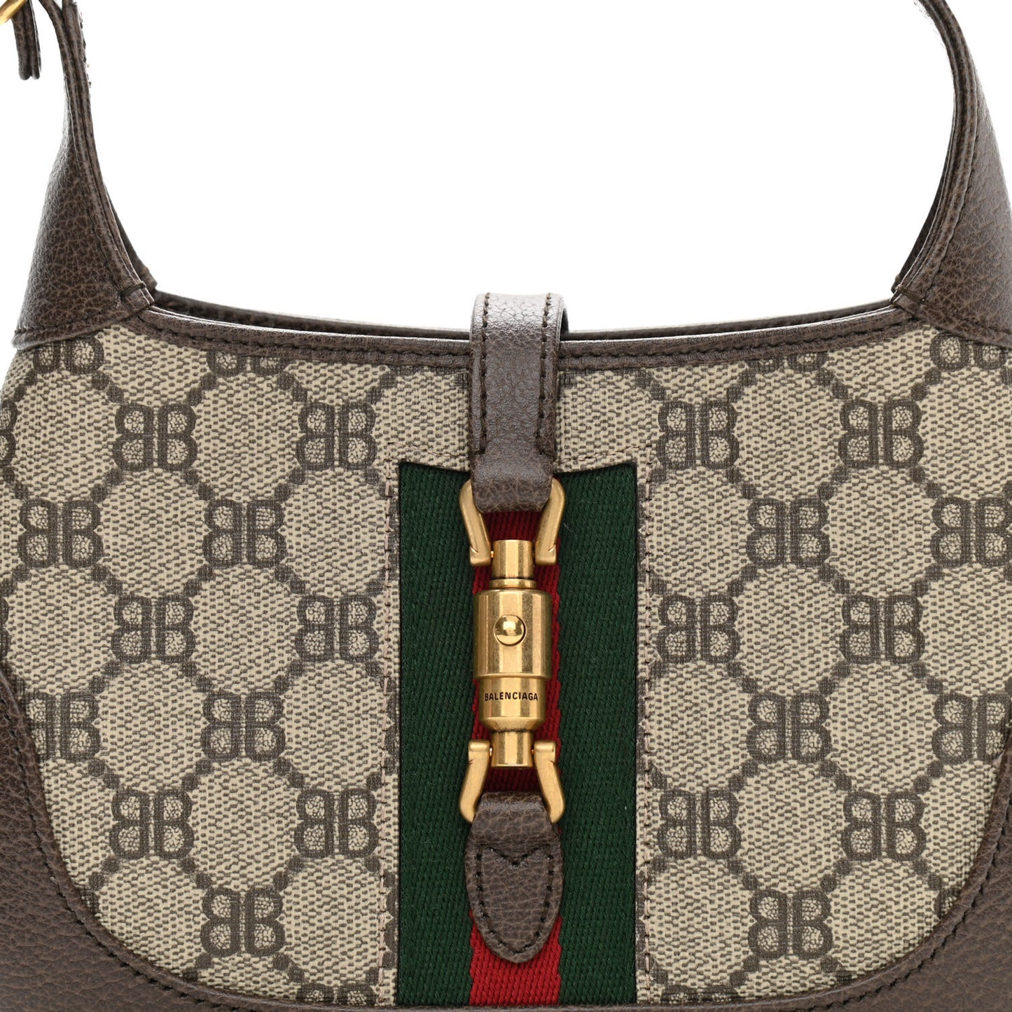 X BALENCIAGA BB Supreme Monogram Calfskin Web Mini Jackie 1961 Hobo Beige Ebony