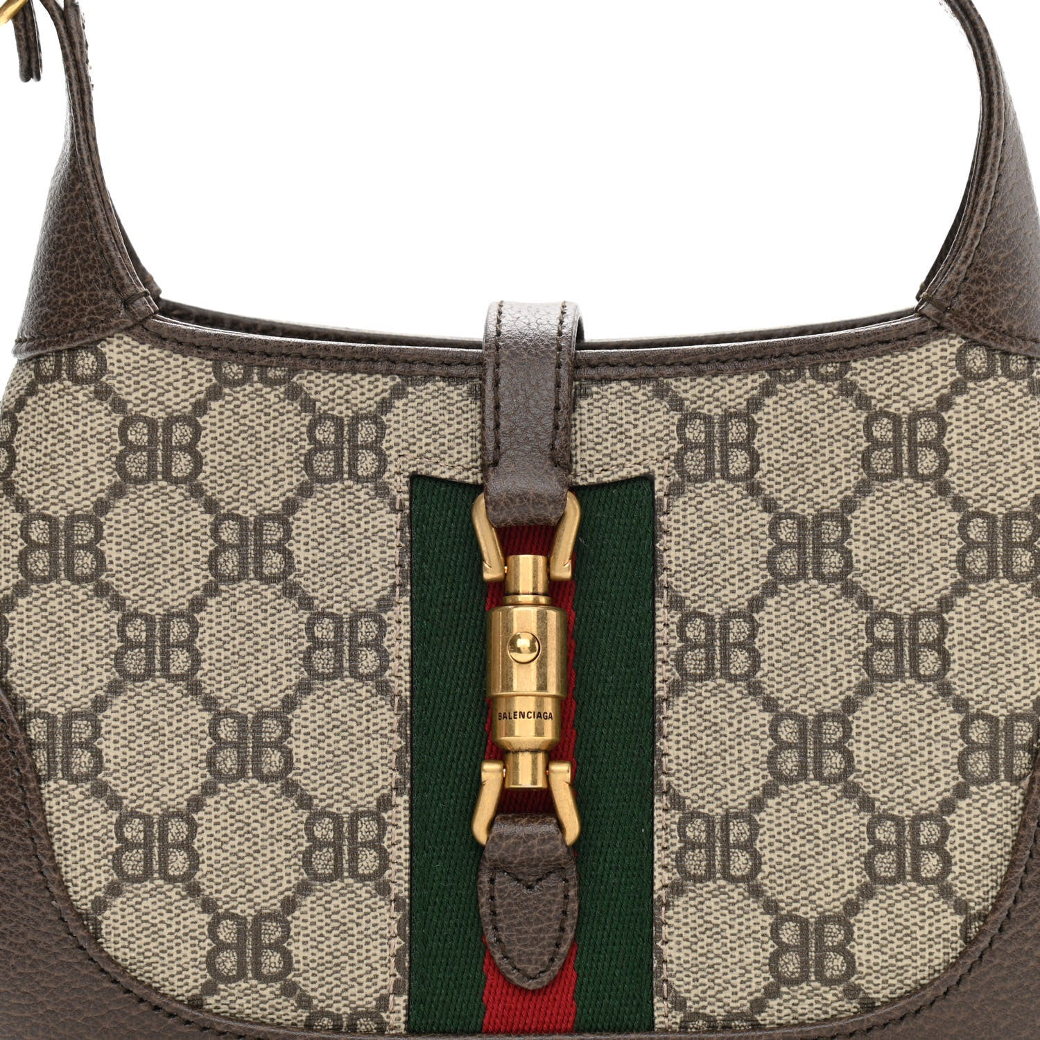 Gucci X BALENCIAGA BB Supreme Monogram Calfskin Web Mini Jackie 1961 Hobo Beige Ebony 8 of 10